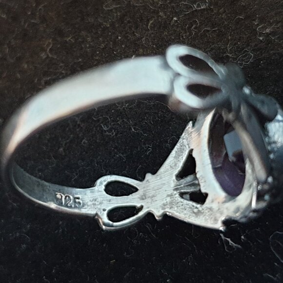 Vintage 9x 6mm Natural Amethyst 925 Sterling Silver Art Nouveau Ring - Picture 6 of 11
